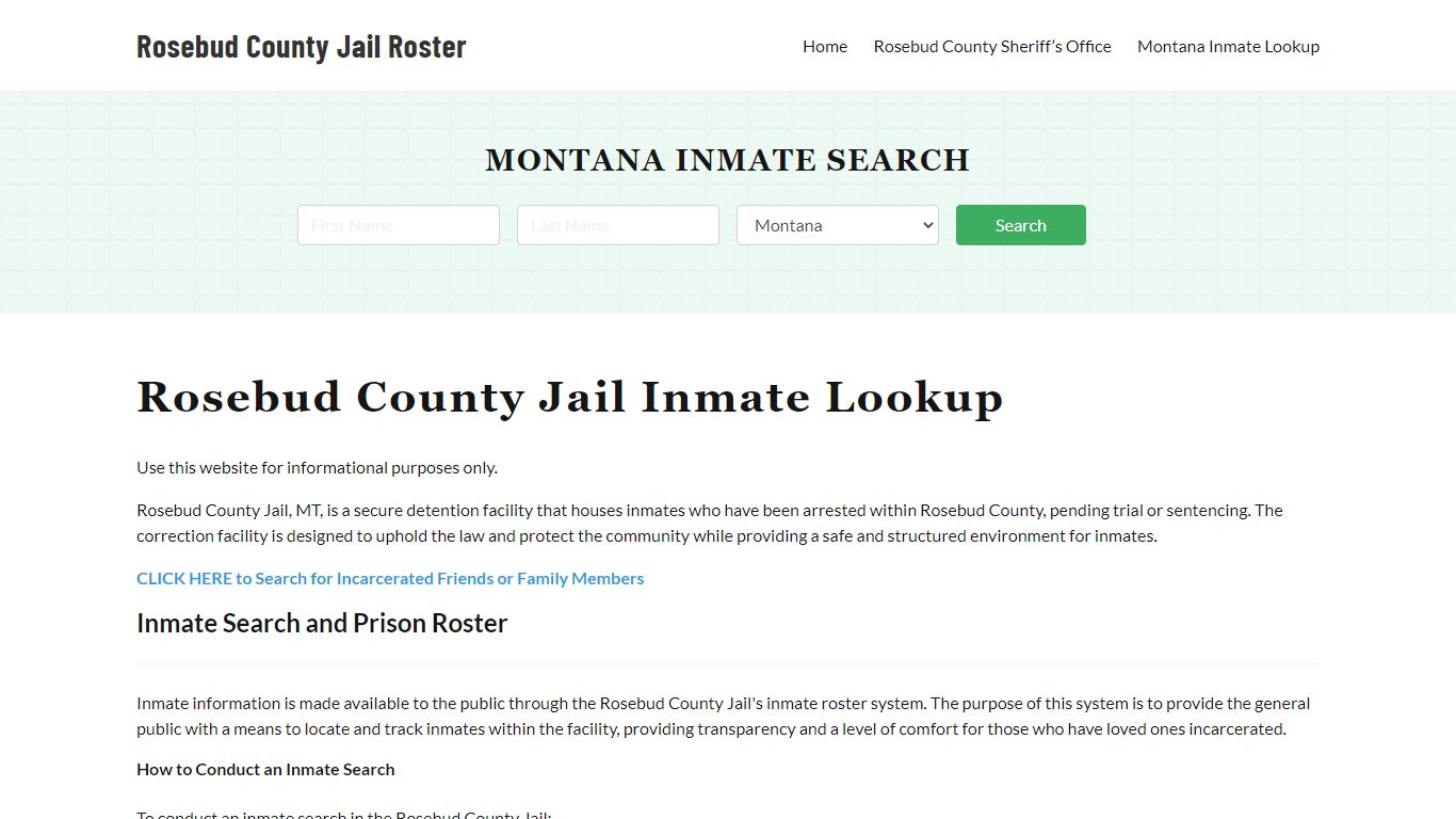 Rosebud County Jail Roster Lookup, MT, Inmate Search