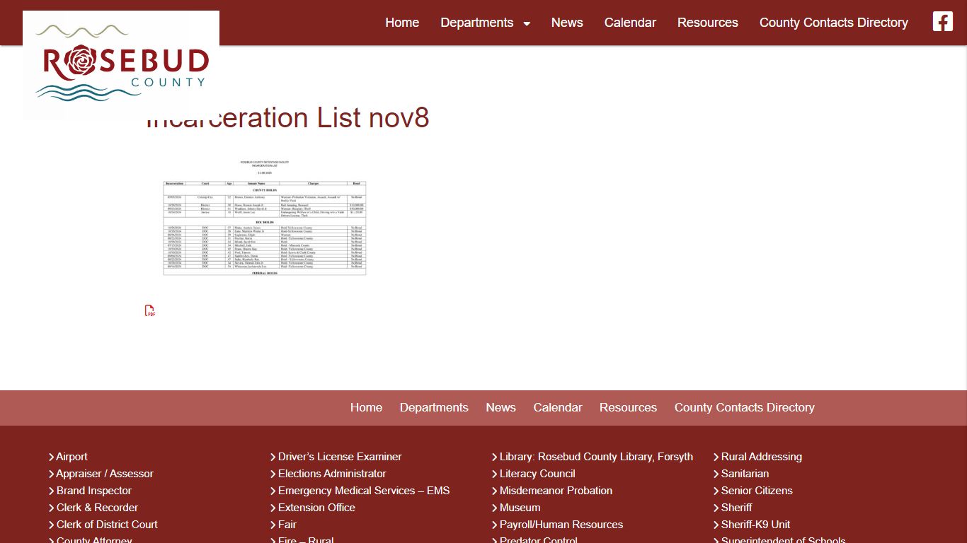 Incarceration List nov8 - Rosebud CountyRosebud County